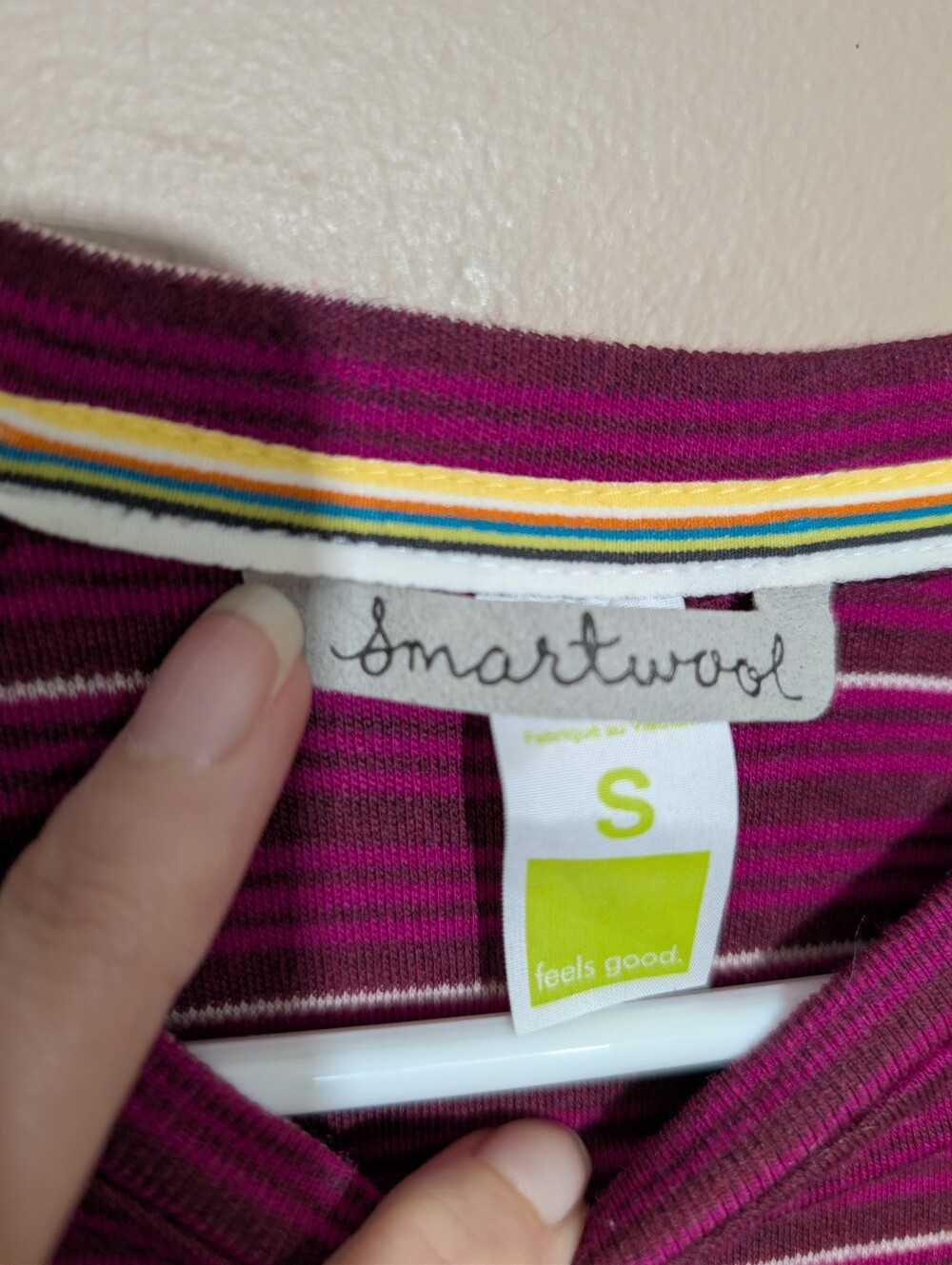 Smartwool Womens Merino Wool Long Sleeve Base Layer Top Magenta Striped S - Picture 2 of 6